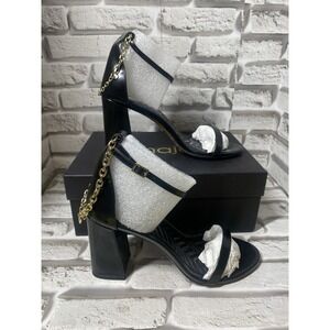 Maje High Heel Sandals with Gold-Tone Chain‎ Black Leather Women's Size 11